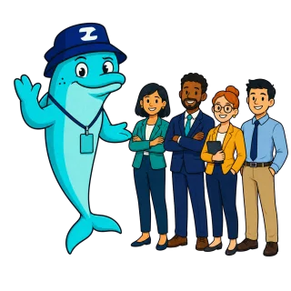 Zenfin mascot with team