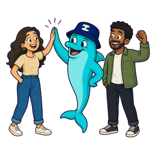 Zenfin mascot with team